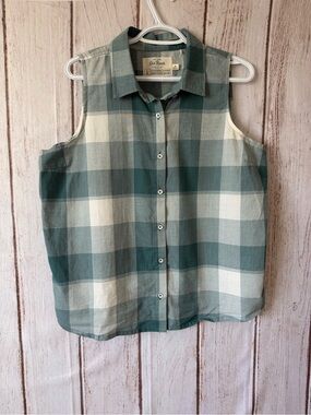Old Ranch Brands Sleeveless Organic Cotton Plaid Button Down Shirt Size L
